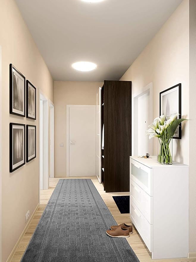 Non Slip Washable Carpet Runner Rug with Rubber Backing, Custom Floor Mat for Kitchen Hallway Stairs Bedroom Bathroom Entry, Grey, Your Choice of Length, 26 Inch X 7 feet