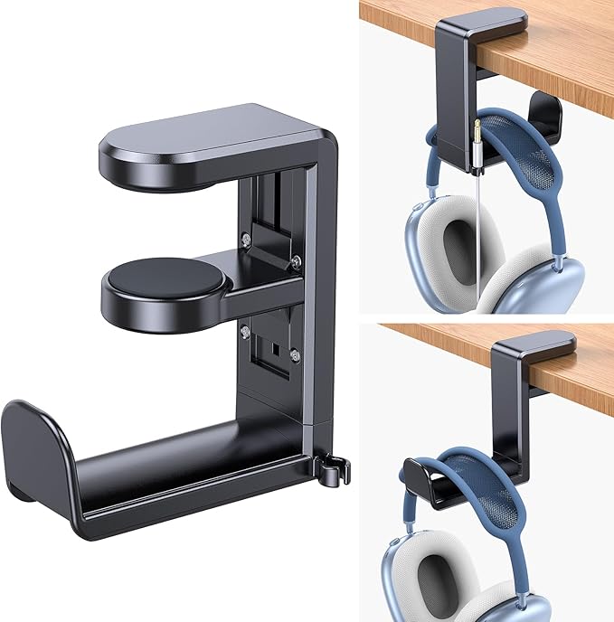 Coolpow Gaming Headphone Stand for Desk【360°Rotating】PC Headset Holder for Desk Hook Mount, Headset Stand Holder Clip Under Desk Headphone Hanger for Airpods Max, HyperX, Sennheiser All Headphone Size