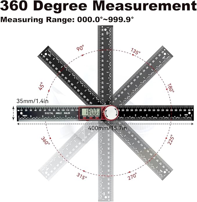 NORTOOLS Digital Angle Finder, 7 inch /200mm T-Bevel Protractor Ruler,Horizontal Vertical Bubble levels with Large LED Screen, 0-360° Measuring Tool,Suitable for Woodworking/Construction/DIY ﻿