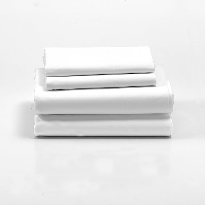 Cuddledown Dreamstead 100% Cotton Bed Sheets Set | 300 Thread Count | Luxurious Sateen Weave | Pure Combed Cotton | Soft | Wrinkle Resistant | 4 Piece Set | White | Twin | 39” x 75”