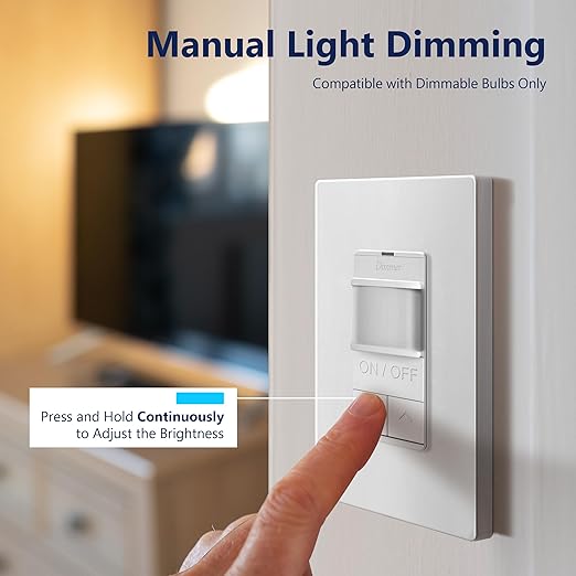 LIDER Motion Sensor Dimmer Switch for Dimmable 200W LED/CFL Lights, 3-Way, 120 V, Modern Upgrade, No Neutral Required, No Ground Required, UL Listed, Wall Plate Included, White, 2 Pack, New Version