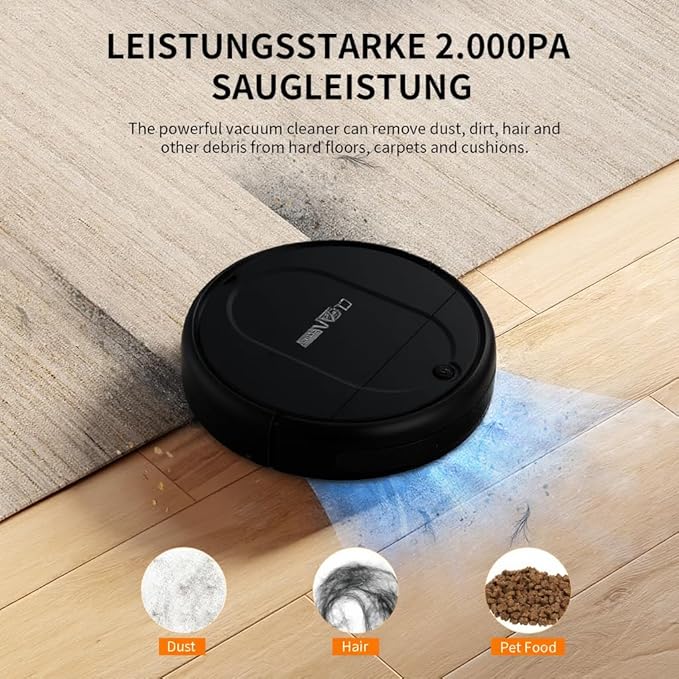 Robot Vacuum, Featuring a 3-in-1 Comprehensive Cleaning System That vacuums and mops, with 3000Pa Suction Power. This Ultra-Thin and Quiet Robot Vacuum and mop is Ideal for pet Hair and Hard Floors-D