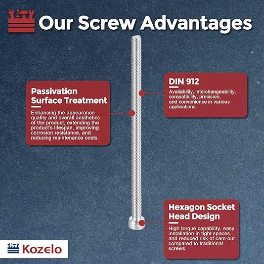 Kozelo 10pcs Socket Head Cap Screws - [M6-1 x 120mm] 304 Stainless Steel Allen Socket Drive for Electrical Motor 3D Printing Fan Engine Replacement Use, Silver