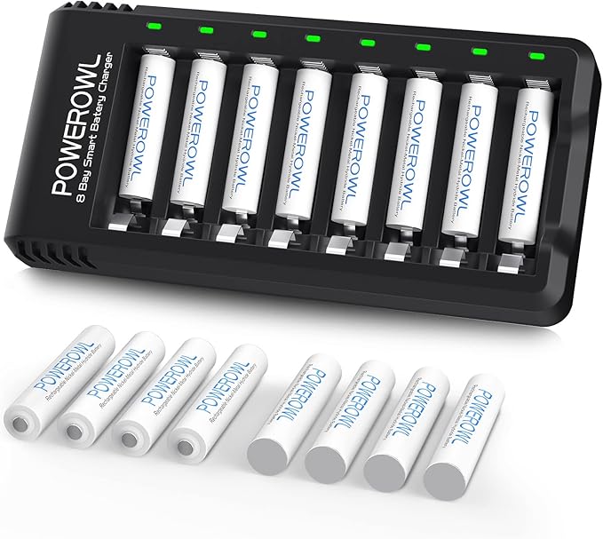 POWEROWL AAA Rechargeable Batteries 16 Pack w/Charger, High Capacity Rechargeable AAA Batteries 1000mAh 1.2V NiMH Low Self Discharge