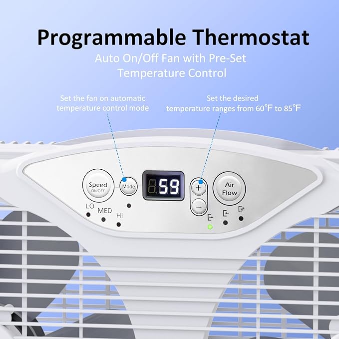 shinic Twin Window Fan with Reversible Airflow, Thermostat Controlled, 3 Speeds & 3 Functions(Exhaust, Intake & Circulate), 23.8" - 37" Expandable Width for Home Kitchen Use