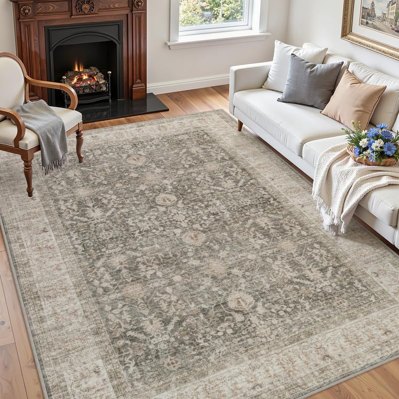 5x7 Area Rugs Living Room: Bedroom Washable Carpet Warm Taupe - Image 3