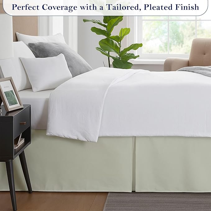 Twin Bed Skirt, Luxury 14 Inch Drop Ivory Pleated Bed Skirt, Double Brushed Microfiber, Box Pleat Design, Wrinkle & Fade Resistant, Easy Fit Tailored Bedskirt for Twin Size Beds
