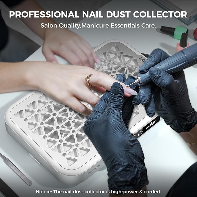 Woput Nail Dust Collector, 1600PA Professional Nail Vacuum Dust Collector Fan with Filter Papers (30 Pcs) for Acrylic Nail Polishing & Manicure at Nail Salon & Home - White