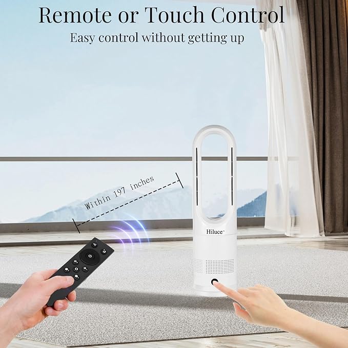 Hiluce Bladeless Fan for Bedroom,Tower Cooling Fan,20dB Quiet,Standing Fans with Remote,Touch, LED Display Installation Free 80°Oscillating 8 Speeds 9H Timer 22" for Home, Office