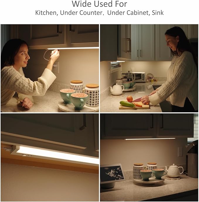 Leetdud Under Cabinet Lighting Plug in or Hardwired Built-in Dimmer, 18 Inch 9W, 5CCT 2700/3000/3500/4000/5000K, Linkable Counter Lights for Kitchen, ETL Dimmable LED Light Fixture, White