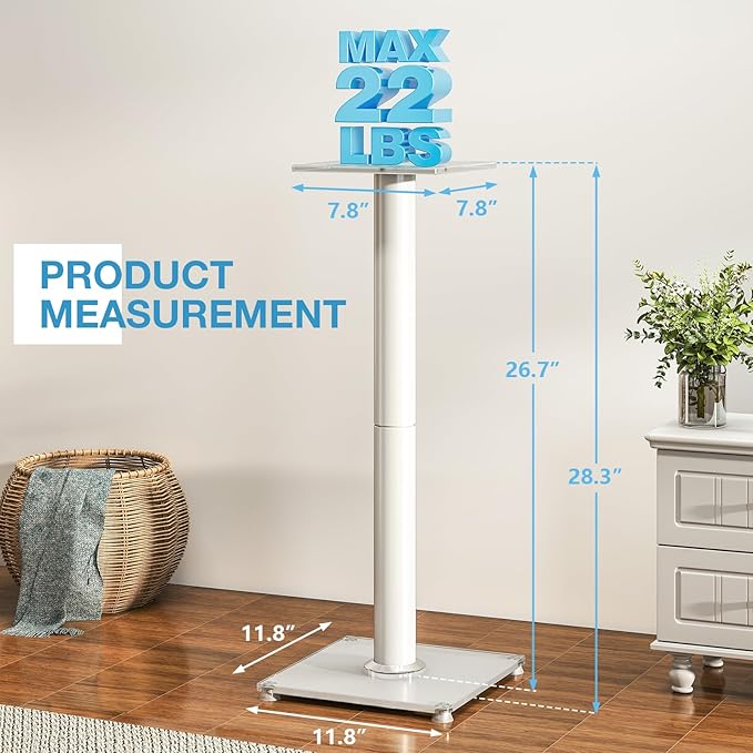 YOMT Universal Speaker Stands Pair for Surround Sound, 28 Inch Floor Speaker Stands with Cable Management Holds 22lbs Bookshelf Speaker Satellite Speaker, 1 Pair, White
