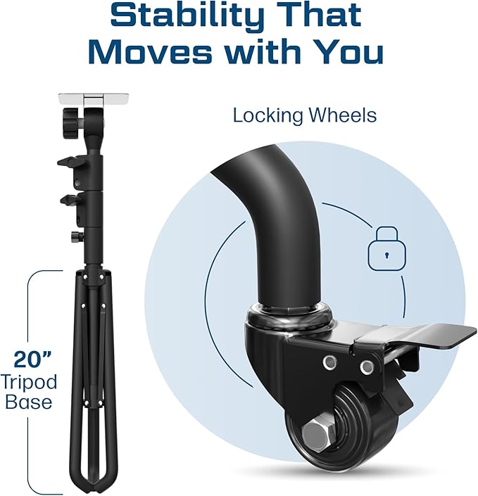 DYNAMO TECH Projector Stand Tripod Laptop Tripod with Wheels & Adjustable Height Portable Podium Stand with Phone Holder Projector Holder for Home, Office, School & DJ Matte Black