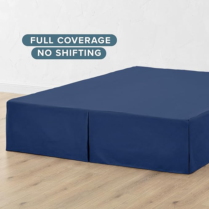 Bare Home California King Bed Skirt - 15-Inch Tailored Drop Easy Fit - Bed Skirt for Cal King Beds - Center & Corner Pleats (Cal King, Dark Blue)