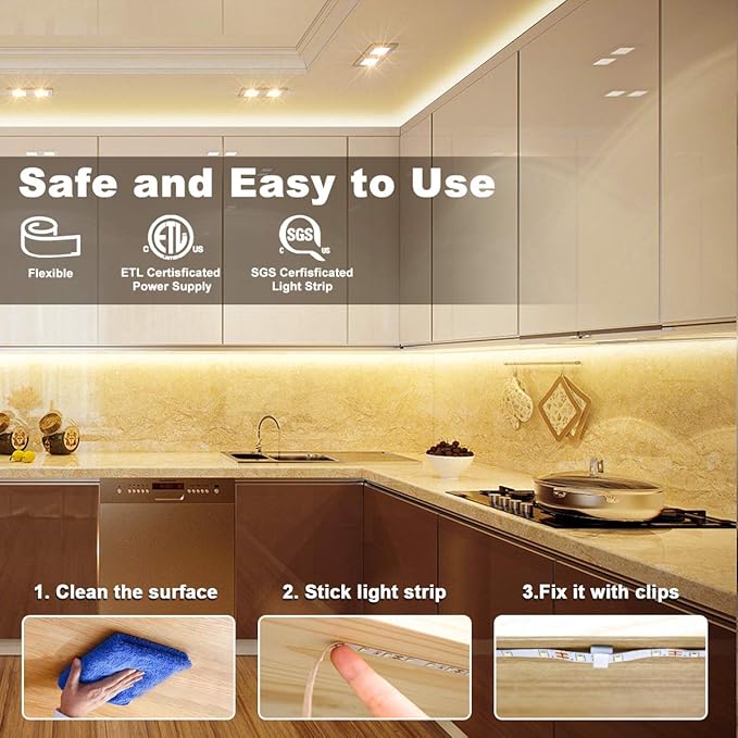 MY BEAUTY LIGHT LED Strip Lights Warm White,16.4ft Dimmable LED Light Strip with RF Remote,300 Bright 3000K 2835 LEDs,Plug-in Adhesive Rope Lights with Timing Mode for Living Room Bedroom Kitchen