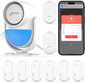CPVAN WiFi Motion Sensor Alarm, 125dB Wireless DIY Smart PIR Motion Detector with 6 Door/Window Sensors for Home Security System - On Spot Alarm & APP Alert, White