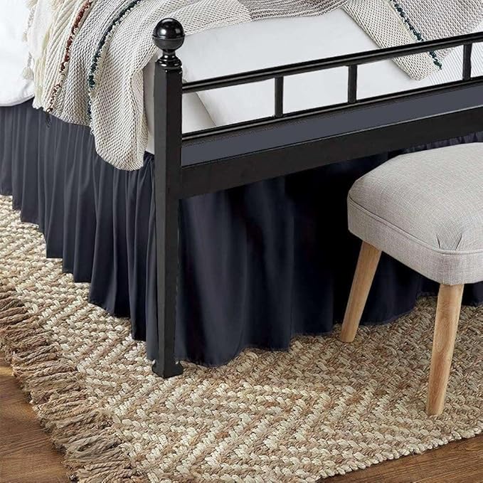 Dark Grey Solid Ruffled Bed Skirt Full-10 Inch Drop Split Corner, Microfiber Bedskirt with Platform Three Sided Coverage