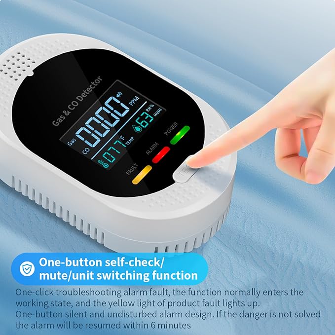 4PCS 4-in-1 Carbon Monoxide & Natural Gas Detectors with Temperature/Humidity LCD Display, Plug in Co Leak Detector Propane Monitor for Home Travel RV Essentials, Sound Alarm Over 85dB