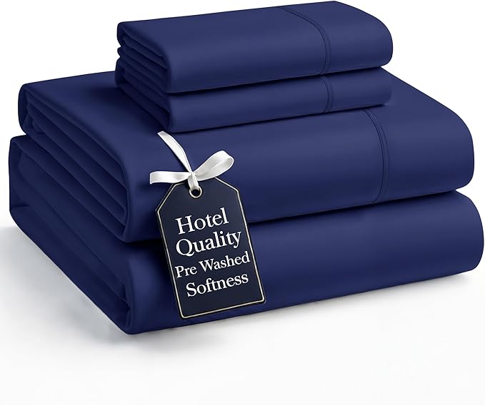 Casa Platino Full Size Bedding Set, Pre-Washed Ultra Soft & Breathable Bed Sheets Set, Brushed Microfiber, Fade Resistant, Full Sheets with Deep Pockets - Navy Blue