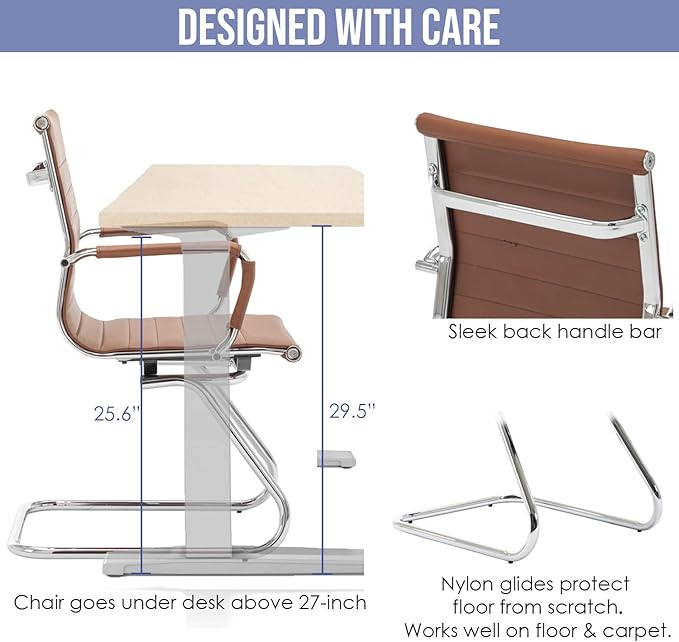Wahson Office Guest Chairs Set of 10, Leather Reception Chairs, Mid Back Waiting Room Chair, Conference Chairs with Sled Base, Desk Chair No Wheels for Meeting/Lobby/Restroom, Coffee