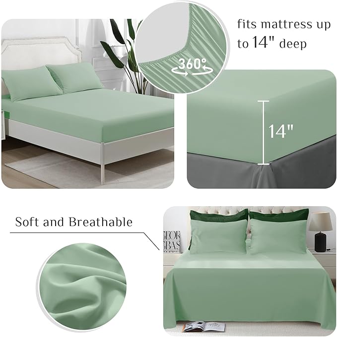 JOLLYVOGUE Full Comforter Set, Ultra-Soft Bed in a Bag Full Size 7 Pieces, Oeko-TEX Certified Bedding Set with Down Alternative Comforter, Sheets, Pillowcases & Shams, Dark Green & Light Green