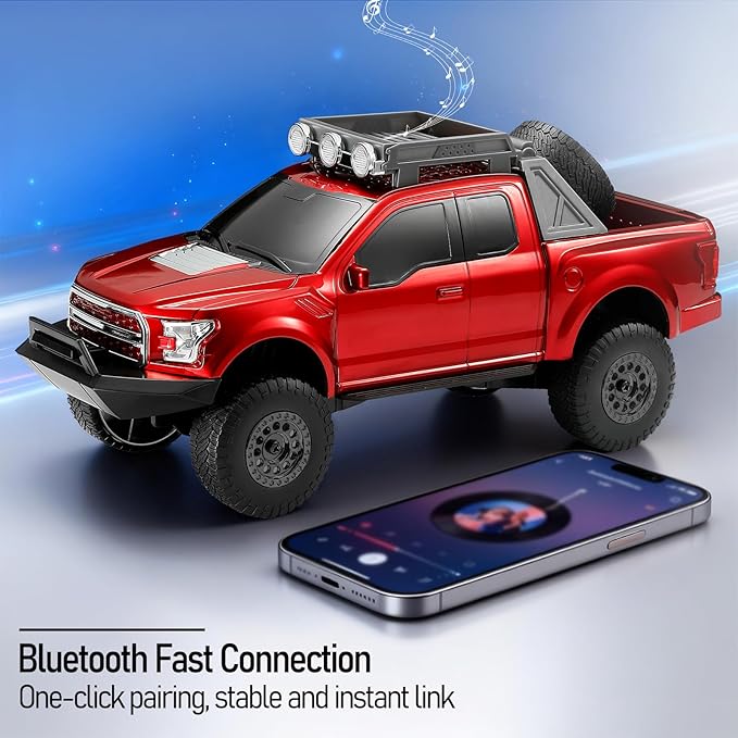 WS-589 Rugged Pickup Truck Bluetooth Replica Speaker – Portable Audio with TWS, LED Party Lights & HD Stereo | Unique Surprise Gift for Music & Truck Lovers(Red)