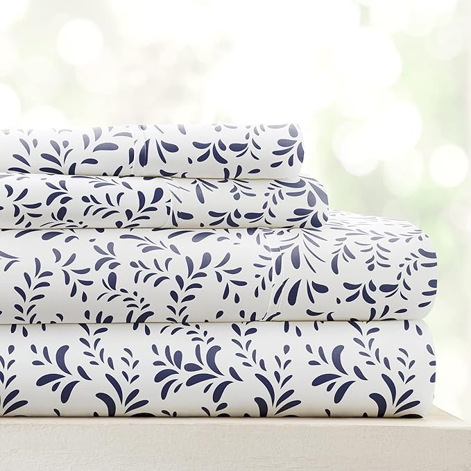 Linen Market 3 Piece Twin Bedding Sheet Set (Navy Vines) - Sleep Better Than Ever with These Ultra-Soft & Cooling Bed Sheets for Your Twin Size Bed - Deep Pocket Fits 16" Mattress
