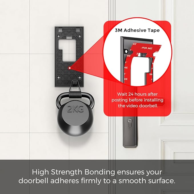 No-Drill Adhesive Mount for Ring Battery Doorbell 2024 | Damage-Free Strong 3-M Tape Holder | No Screws, Rental Friendly Wall Plate | Easy Install for Apartment (Ring doorbell 2024 Mount)