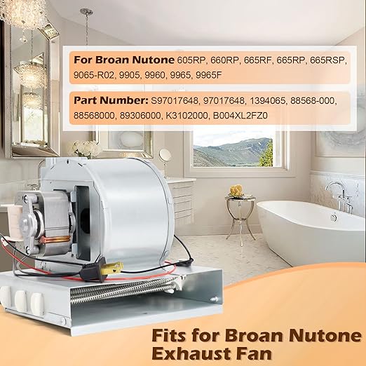 S97017648 Heater Motor Assembly Compatible with Broan Nutone 9965F, 605RP, 660RP, 665RF, 665RP, 665RSP, 9065-R02 Bathroom Fan Motor Replacement for Nu-Tone Heater