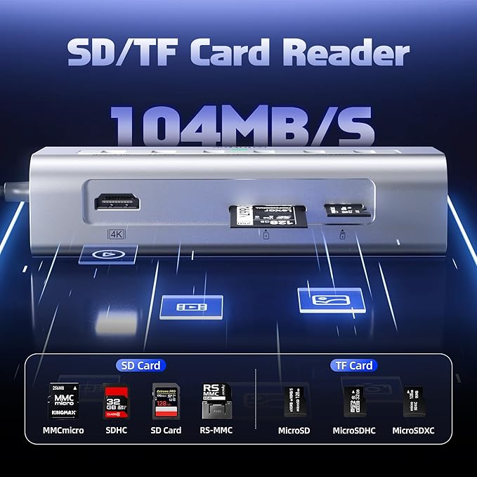 intpw P9 PRO USB C Hub 10Gbps, 9-in-1 USB C Docking Station with 4K@60Hz HDMI, Type-C & 2 Type-A 3.2, 2 USB-A 2.0, PD 100W, SD/TF Port,Aluminum USB Hub for Laptop, iPhone 17 Series, MacBook Air/Pro