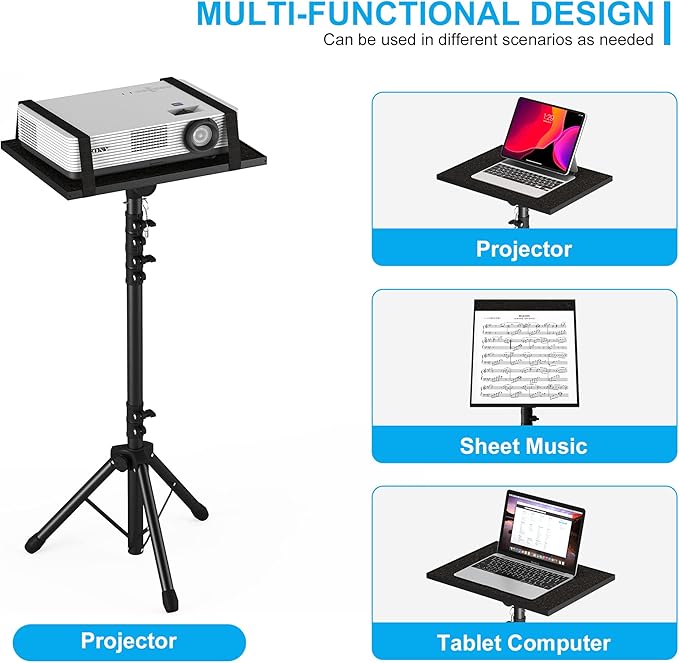 DECOSIS Projector Stand Tripod Adjustable, Laptop Height from 23.5 to 63.5 inches with Gooseneck Phone Holder, Floor for Office, Home, Stage, Studio, DJ Racks Holder Mount, 23.5inch-63.5inch