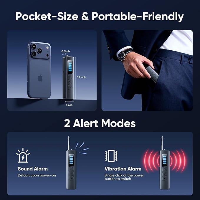 Qyzue Hidden Camera Detectors, Spy Camera Detector with RF Signal & Infrared Detection for Wireless Cameras, GPS Trackers, Privacy Protection, Portable Travel Safety Tool