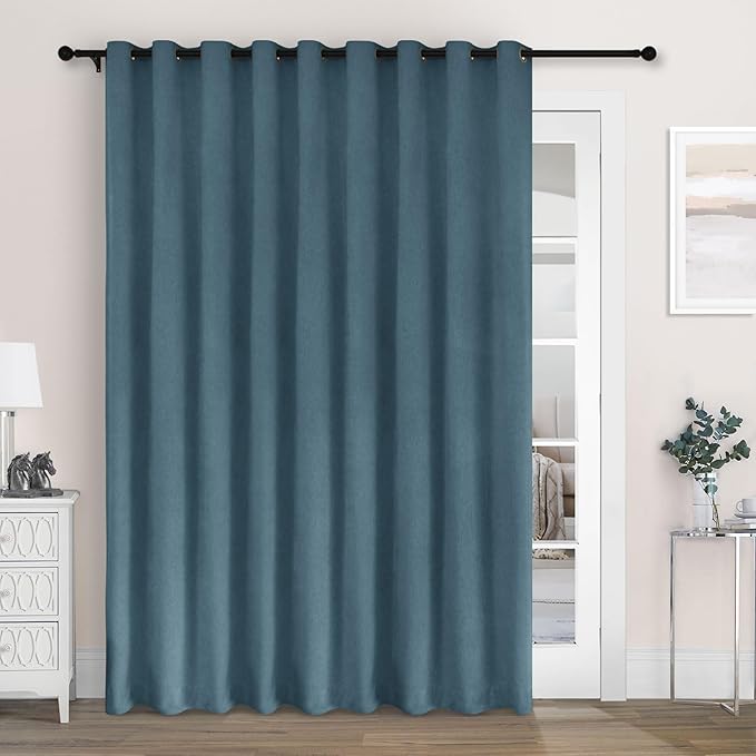 Macochico Extra Wide 100% Blackout Chenille Curtains 100" Wx96 L Thermal Drapes for Sliding Door Living Room Bedroom Auditorium Hotel Teal Blue Curtains Grommet Top with Tieback Classic 1 Panel