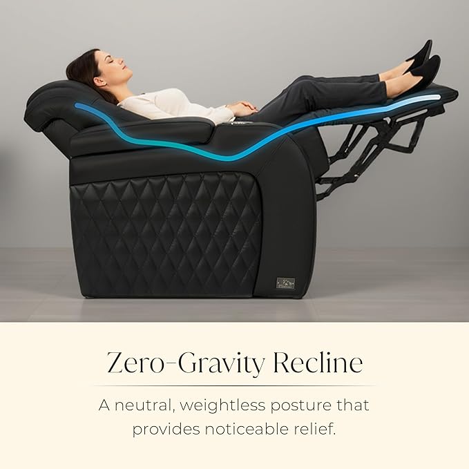 Seatcraft Diamante Zero-Gravity CoolZero Italian Leather Home Theater Seating, Power Headrest, Power Recline, Row of 3 Right Loveseat, Black