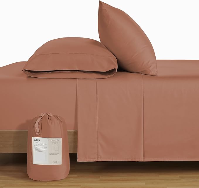 LANE LINEN California King Sheet Sets - 600 Thread Count Cal King Sheet Set - 100% Cotton Sheets Cal King - Ultra Soft Cal King Sheets Set - Sateen Weave California King Bed Sheet Set - Rose Dawn