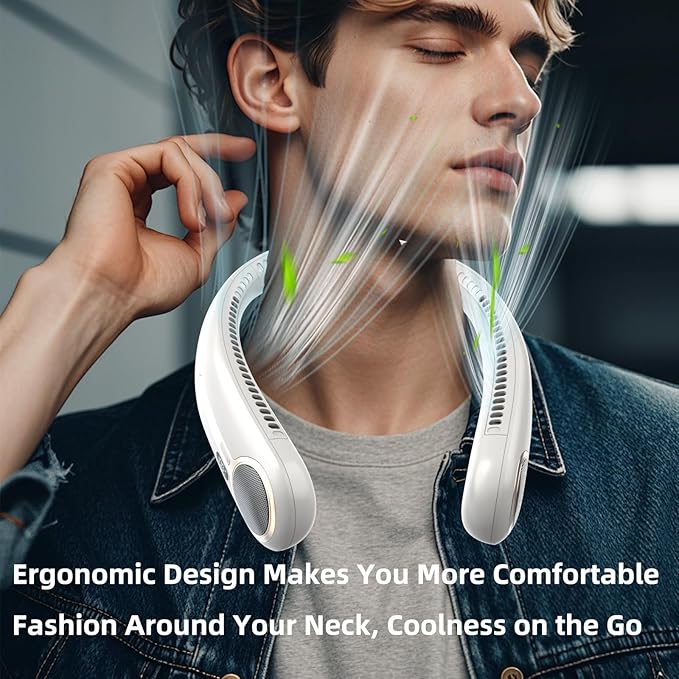 Kinhowly Portable Neck Fan,Hands Free Personal Wearable Bladeless Fan,6000mAh USB Rechargeable,360° Cooling,LED Display,4-Speeds,Birthday Gifts for Men Women Dad Mom,Valentines Day Gifts (Light grey)
