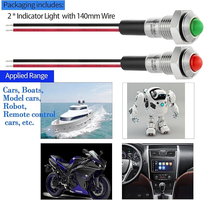 ZGSZJHF 8mm Indicator Light 0.31" Waterproof IP67 Metal Stainless Steel Signal Lamp 110V-120V AC/DC LED Pilot Dash Lamp Light Ring Large Red and Green 2Pcs