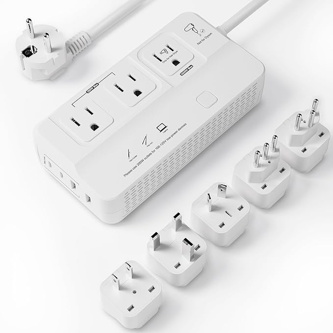 220v to 110v Travel Voltage Converter : International Universal Power Plug Adapter Outlet Converters US to Europe - High Power Hair Dryer Dual Voltage Step Down Plugs Transformer for European UK EU