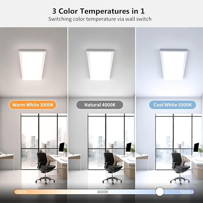 AIKVSXER 4 Pack 1x4 LED Flat Panel Light, 50W 5500LM Surface Mount Ceiling Fixture, 3CCT (3000K/4000K/5000K), Ultra-Thin 48In, 10-100% Triac Dimmable for Kitchen, Garage, Office, Basement