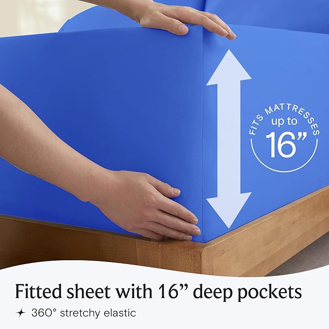 LuxClub 4 PC Sheet Set Bed Sheets Deep Pockets 16" Eco Friendly Wrinkle Free Cooling Machine Washable Hotel Bedding Silky Soft - Marine Blue California King
