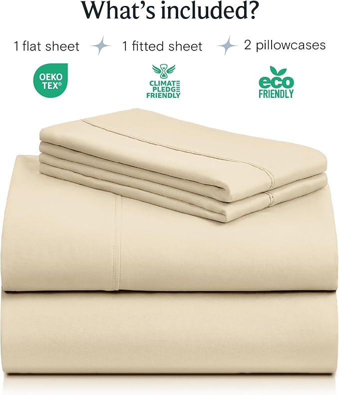 LuxClub 4 PC King Sheet Set, Deep Pockets Wrinkle Free Cooling Bed Sheets Hotel Bedding for Women, Men, Includes 1 Fitted Sheet, 1 Flat Sheet and 2 Pillowcases-Cream