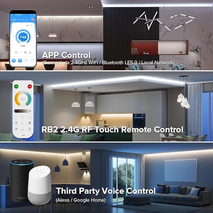 BTF-LIGHTING SP530E WiFi Alexa Bluetooth Controller 4 Zones 2.4GHz RF RB2 Remote Kit Support FCOB COB SMD PWM or SPI CCT Dual White Tunable Color Temperature LED Strip WS2811 IC etc DC5V DC12V DC24V