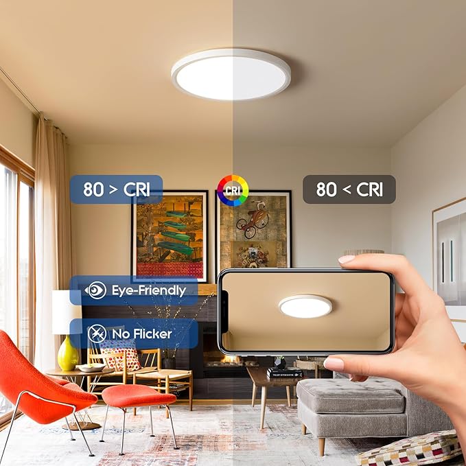 YELIOLED 12 Inch Slim Dimmable LED Flush Mount Ceiling Light Fixtures, 24W 2640LM 3000K/4000K/5000K, House Upgrade Led Lights for Bedroom Hallway Laundry Room Rental Units, 240W Equiv., White