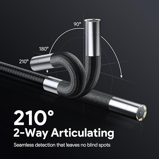 DEPSTECH 210° Two-Way Articulating Borescope, 0.24in Ultra-Slim Endoscope Camera with Lights, 4.5” IPS Screen, 5ft Waterproof Flexible Snake Tube, Industrial Inspection Camera for Automotive Mechanics