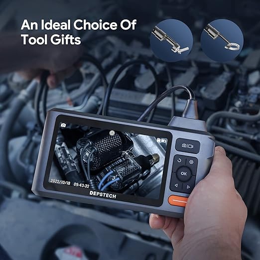 DEPSTECH Industrial Borescope Tool & 5" IPS Screen, 1080P Dual Lens Endoscope Camera with Lights, Split Screen, IP67 Waterproof Sewer Inspection Camera, 16.5ft Semi-Rigid Snake Cable, Mechanic Gadget