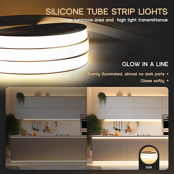 VOEWT LED Strip Lights Warm White 3000K,32.8ft 110-120V Neon Rope Lights,Flexible Silicone Outdoor Waterproof Neon Strip Lights for Bedroom,Mirror,Kitchen Cabinet, Living Room,Halloween Decor