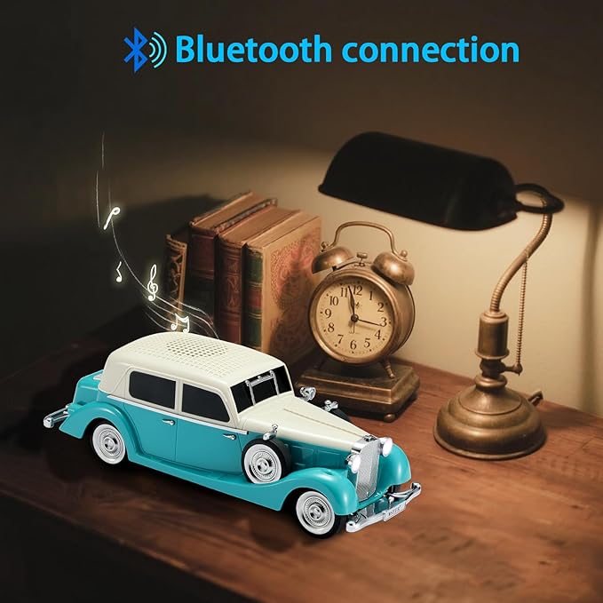 WS-1934 Retro Classic Car Bluetooth Replica Speaker – Wireless HD Sound with FM Radio,TWS Stereo,LED Party Lights,Built-in Microphone Hands-Free Call, Surprise Portable Gift for Party Use(Green)
