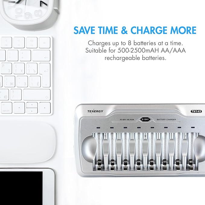 Tenergy TN145 8-Bay AA/AAA NiMH/NiCd Charger + 8xAA & 8xAAA Premium Batteries Combo