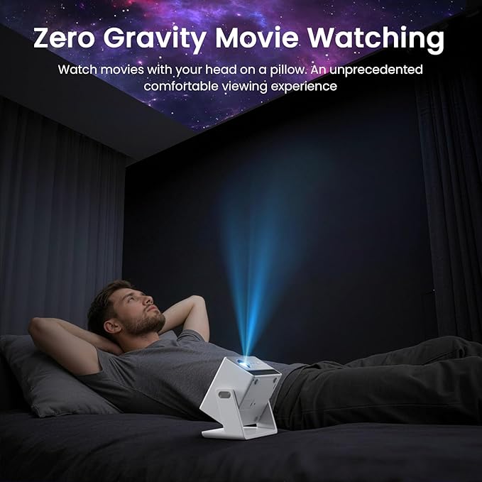 Smart Mini Projector, 1500 ANSI Portable Projector with WiFi and Bluetooth, HAPPRUN 4K Full HD Home Theater with 270° Stand, Dolby Sound, Built-in Apps,Compatible with Phone & PC, Indoor & Outdoor Use