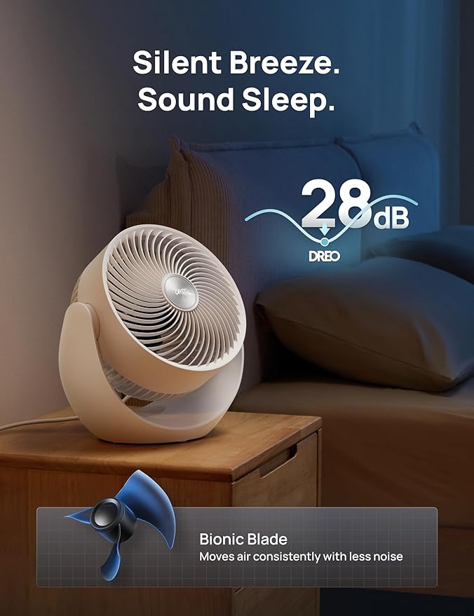 Dreo Fan for Bedroom, Table Air Circulator for Whole Room, 11 Inch, 40ft Strong Airflow, 120° Adjustable Tilt, 28db Low Noise, Quiet, 3 Speeds, 2025 New Desk Fan for Office, Kitchen, Home