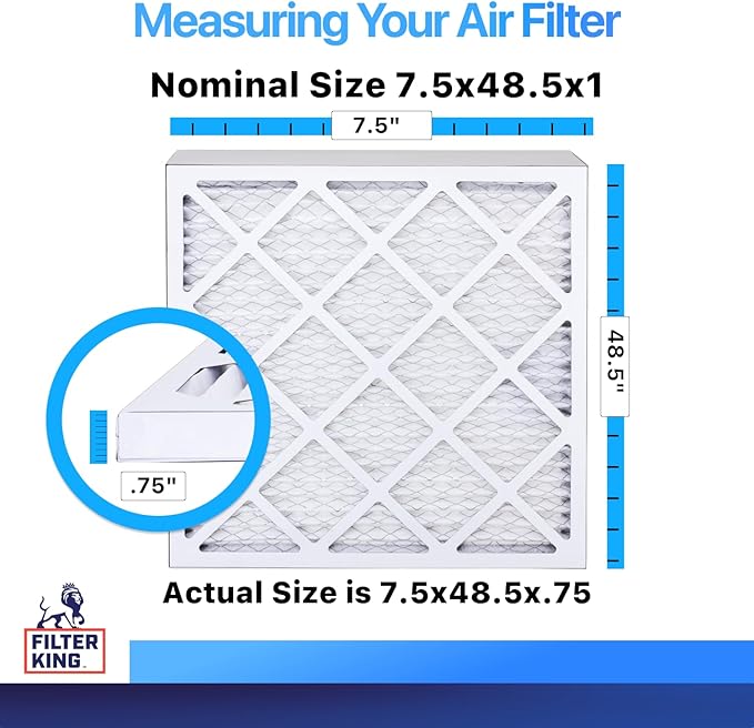 Filter King 7.5x48.5x1 Air Filter | 4-PACK | MERV 8 HVAC Pleated A/C Furnace Filters | MADE IN USA | Actual Size: 7.5 x 48.5 x .75"